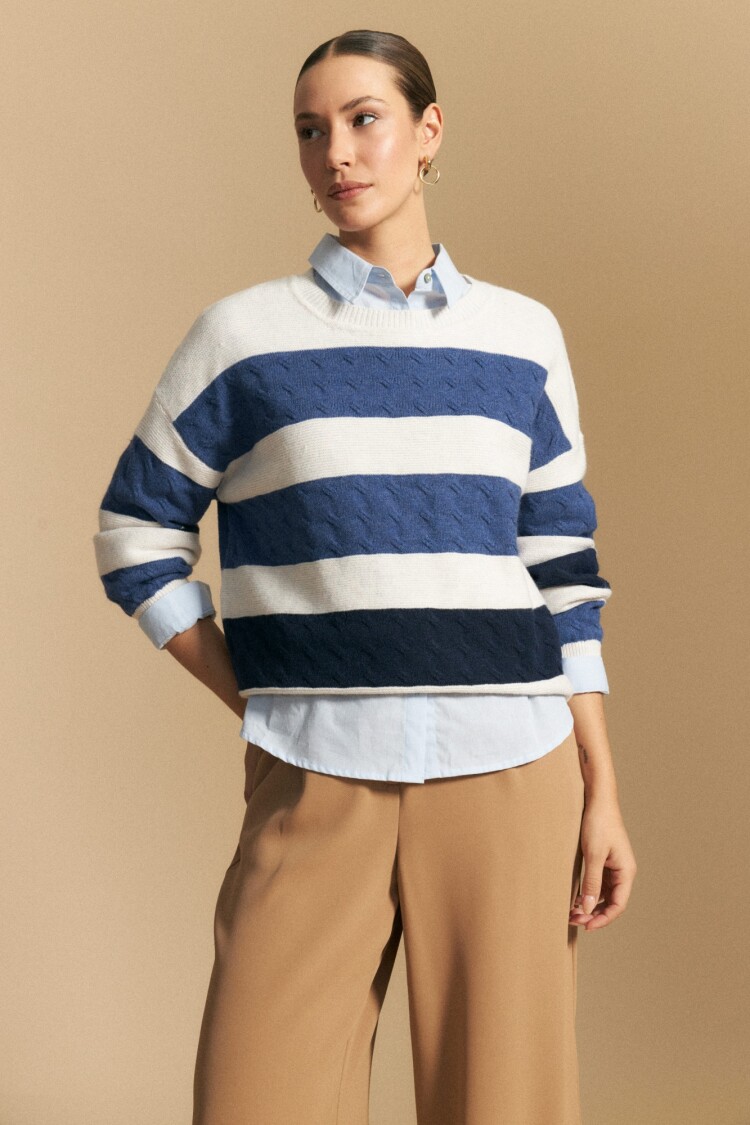 SWEATER OCEAN Blanco/Azul