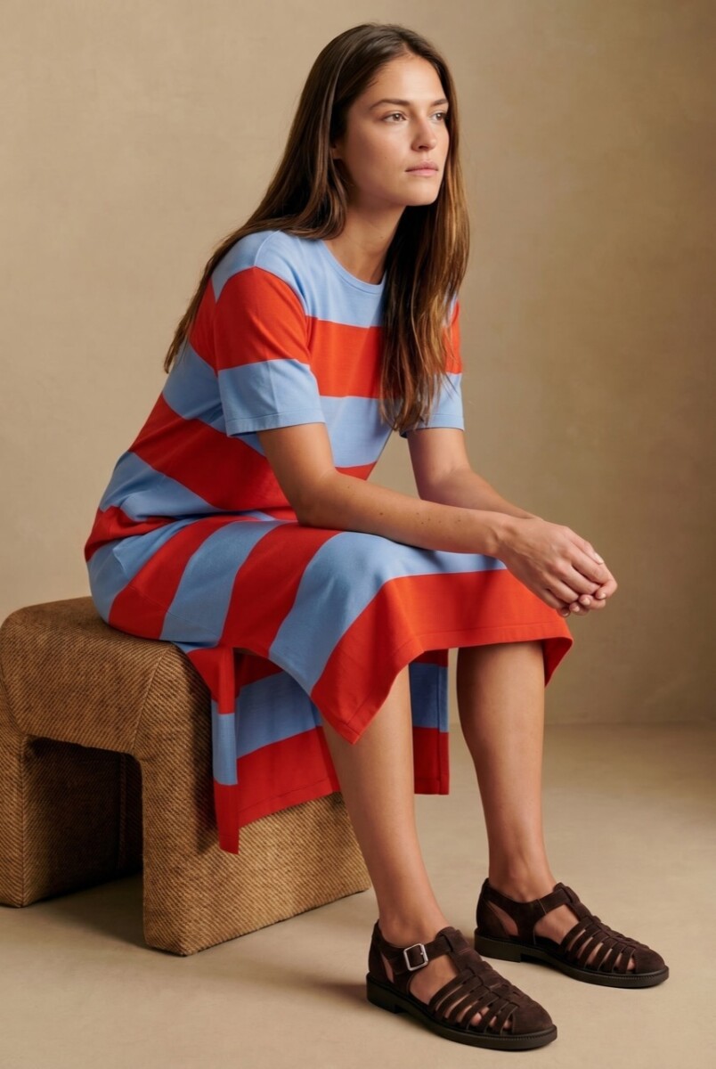 Vestido Tejido A Rayas - Rojo 