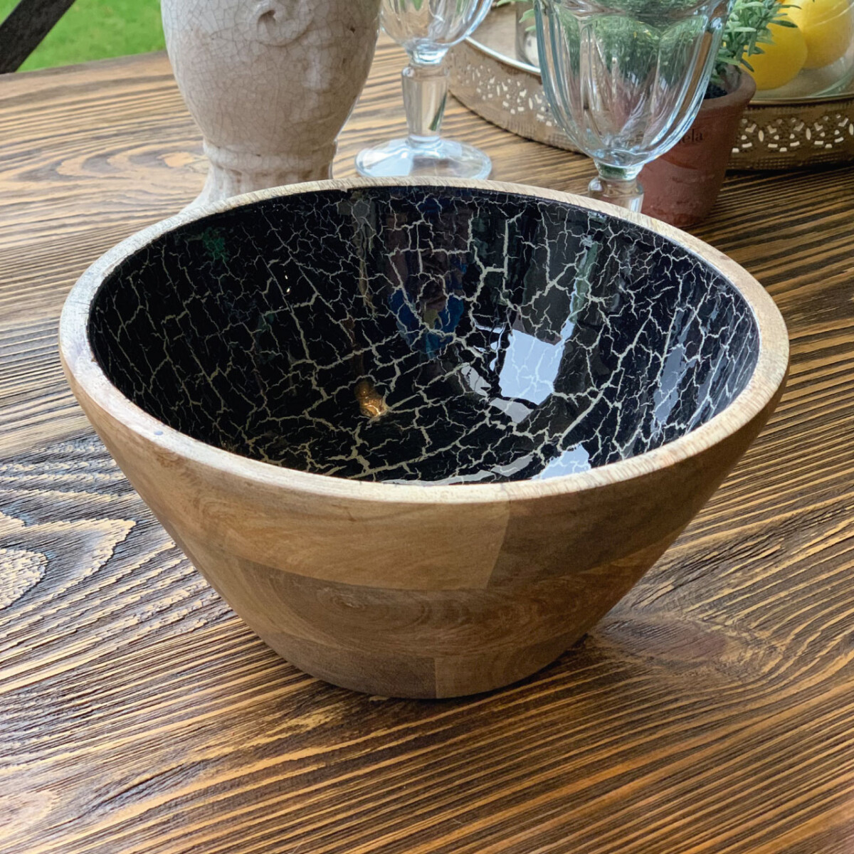 Bowl de madera con diseño esmaltado 
