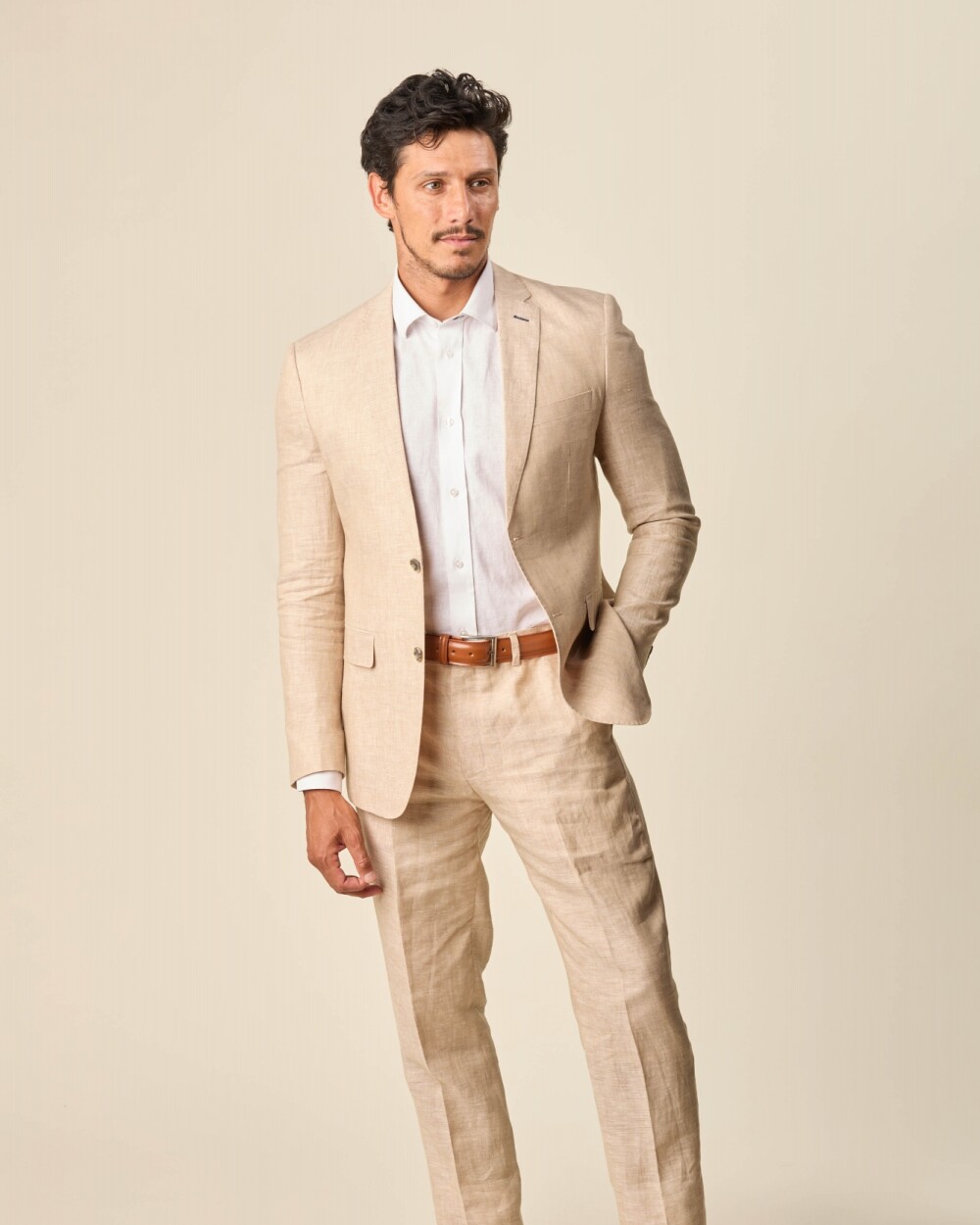 Saco Sport Lino Classic Fit Beige