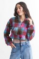 Buzo crop en corderito estampado FUCSIA