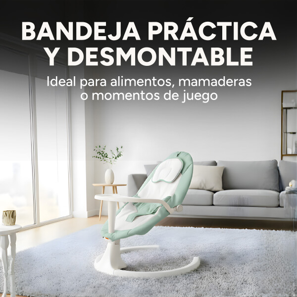 Silla Mecedora Bebé 5 Niveles Control Bluetooth Tul Mesita Color Verde