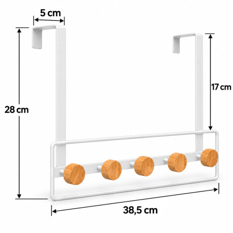 Perchero Puerta 5 Ganchos Metal Bambú Organizador Blanco