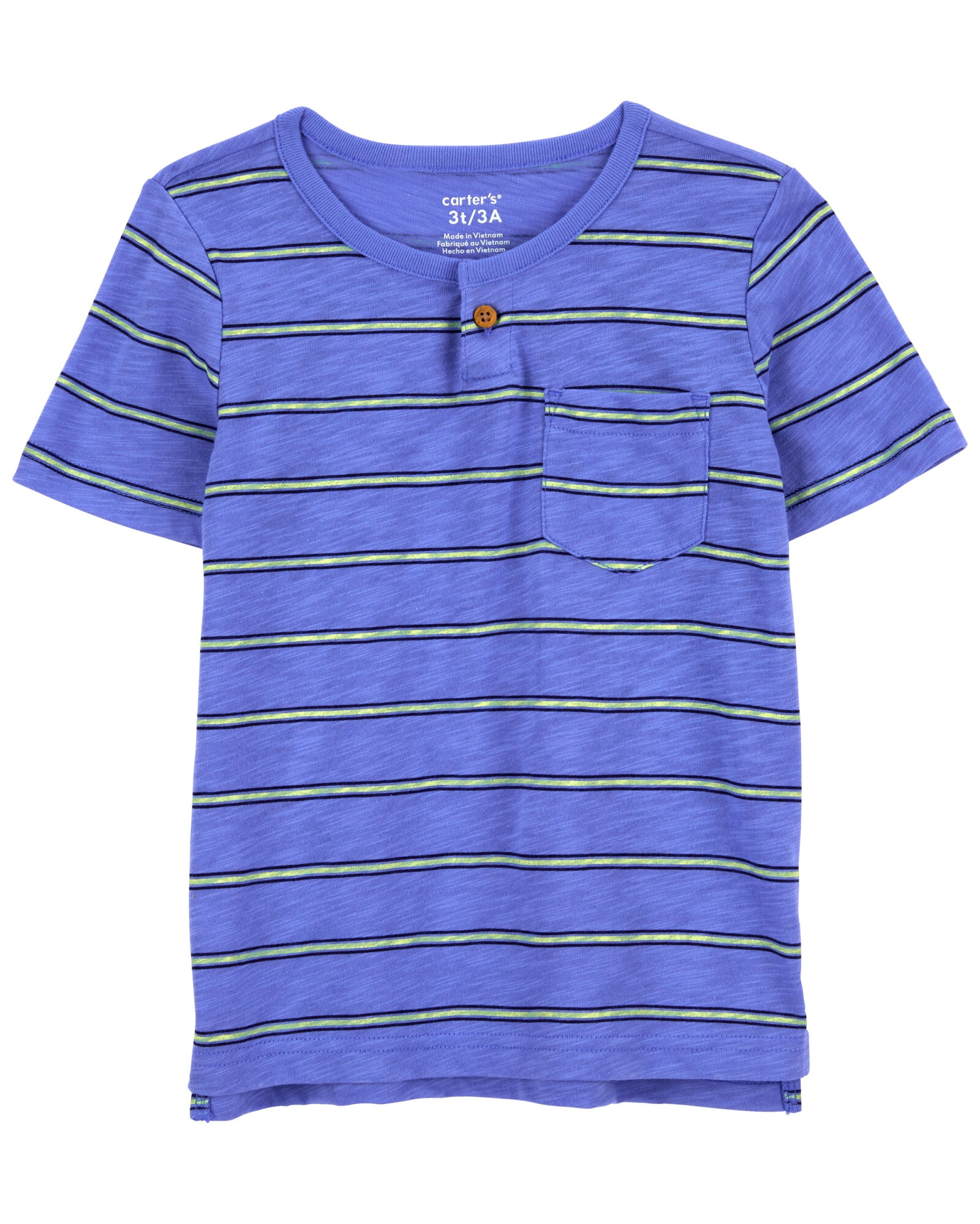 Remera henley de algodón, manga corta diseño a rayas Remera henley de algodón, manga corta diseño a rayas