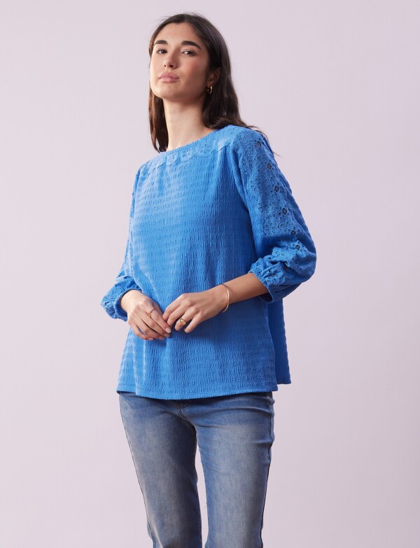 Blusa Broderie CELESTE OSCURO
