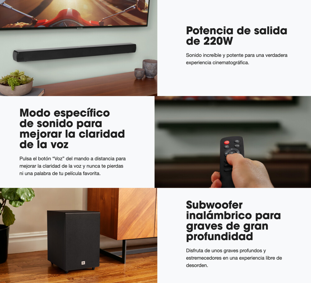 Barra de Sonido JBL Cinema SB160 2.1 + Subwoofer Inalámbrico