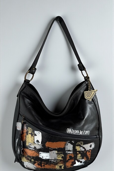 Cartera VALIA De Cuero Negra Con Arte Pintado A Mano Cartera VALIA De Cuero Negra Con Arte Pintado A Mano