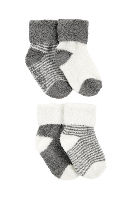 Pack cuatro pares de medias de chenilla, antideslizantes, con puño, blanco y gris Sin color
