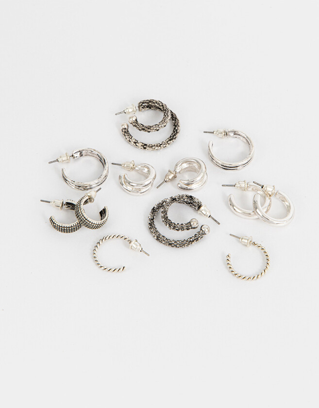 Aros Argollas Set Premium Silver Set De Aros Argolla Bañados En Plata - Plateado