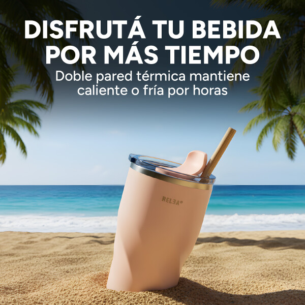 Vaso Termico Acero Inoxidable Aislante C/ Pajita 360ml Color Rosa