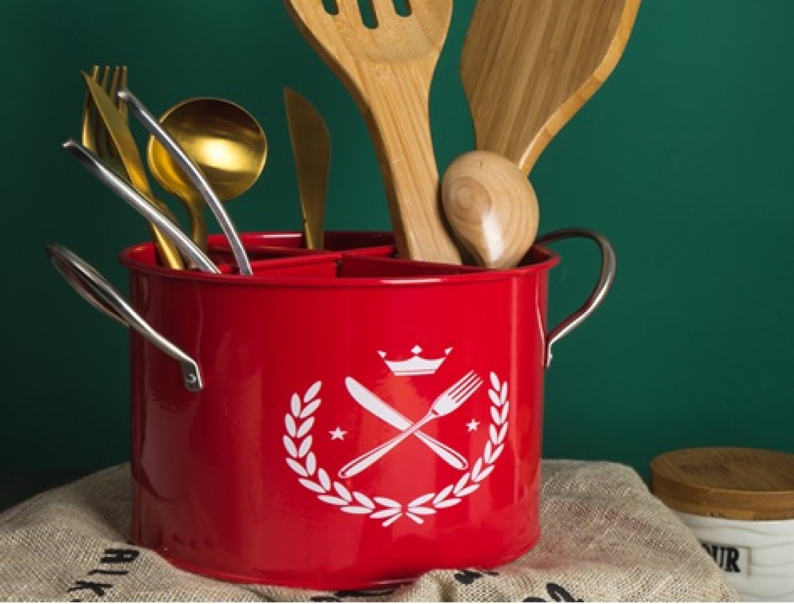 Porta Cubiertos Metal c/ Asas Acero Inoxidable 14X13CM 