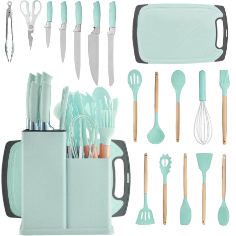 Set X19 Utensilios El Chingón Silicona Antiadherente Celeste