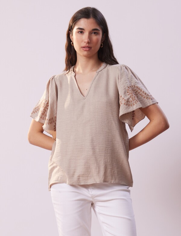Blusa Manga Bordado BEIGE