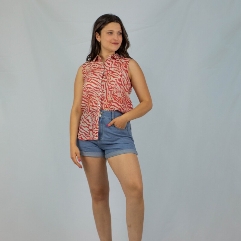 Camisa Sin Mangas Leaves Flower Red