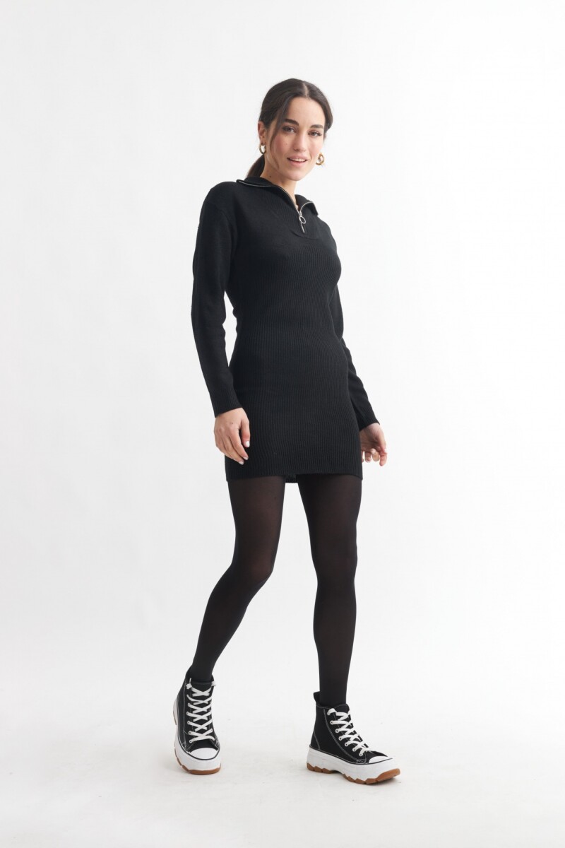 Vestido corto tejido con medio cierre - Negro 