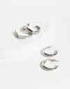 Aros Argollas Set Metal Set De Argollas Combinadas - Plateado Rodio