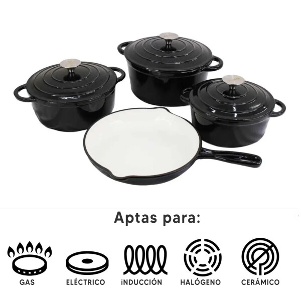 Juego Ollas Hierro Fundido Esmaltado 7 Piezas NEGRO