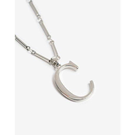 Collar Largo Dije Inicial C Plateado Rodio