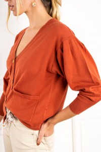 Cardigan Manga Frunce Ladrillo