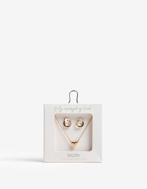 Bijouterie Set Metal Set De Aros Pasantes Y Collar Premium - Dorado