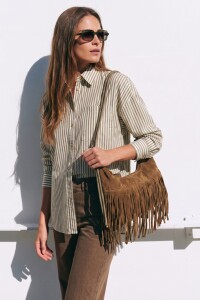 Cartera Gamuza Vegana Flecos Oliva
