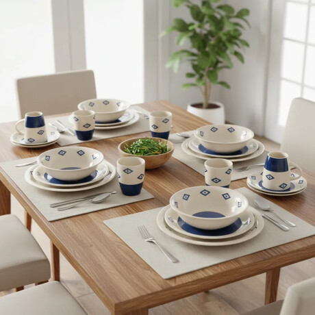 Juego Vajilla 16 Piezas Cerámica 4 Personas Diseño Moderno Azul/blanco