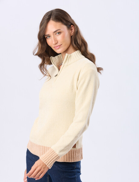 BUZO TEJIDO COMBINADO Beige