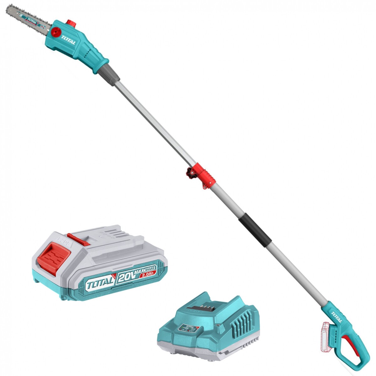 Motosierra 8" Inalámbrica 20v Con Mango Telescópico Sin Carbones - Batería Y Cargador 