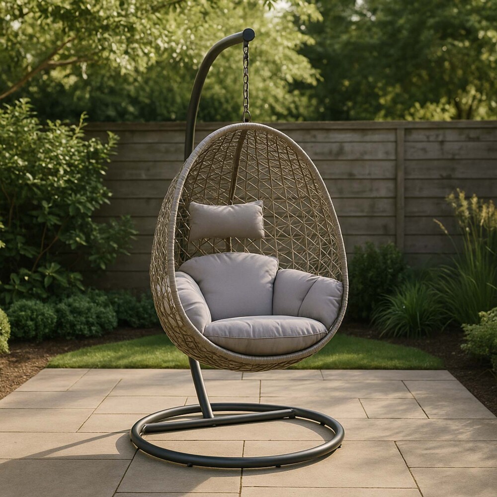 HAMACA COLGANTE RATTAN-SINTETICO-Y-ACERO NATURAL-BEIGE FIJI