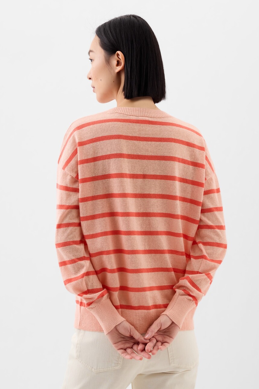 Buzo De Lino Cuello Redondo Mujer Pink Stripe