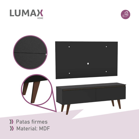Rack TV mueble Lumax + panel rústico con estantes 55” Negro/Negro