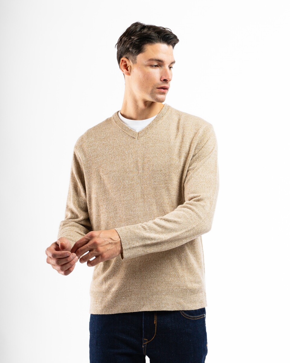 Buzo Cashmere Escote V - Beige Melange 