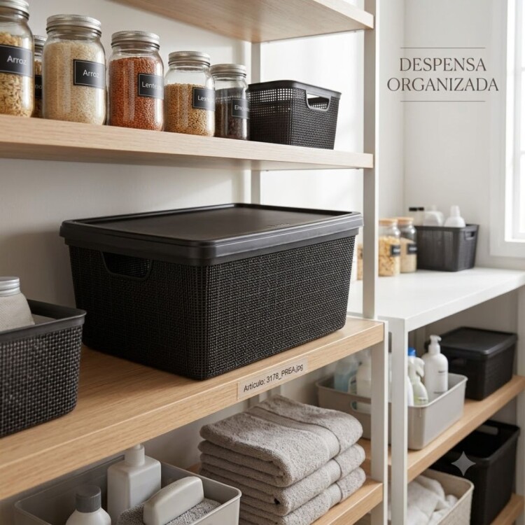 Caja organizadora Simil Rattan 15 litros Negro Caja organizadora Simil Rattan 15 litros Negro
