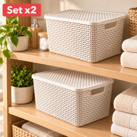Set x2 caja simil ratán 7 lts BLANCO