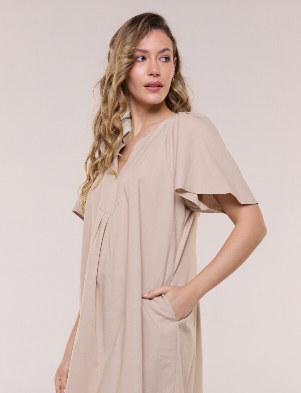 Vestido Holgado Con Pliegue Frontal BEIGE