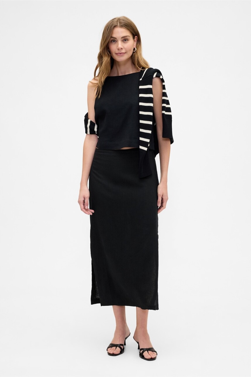 Pollera De Lino Mujer True Black