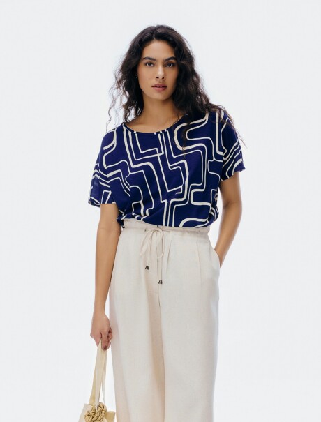 BLUSA ESTAMPADA DE MANGA CORTA AZUL