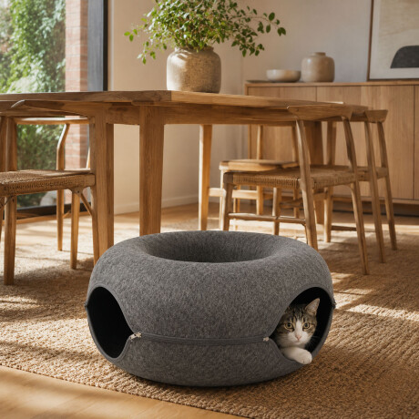 Cama Túnel Integrado Gatos Fieltro Dona Rascador Resistente Gris