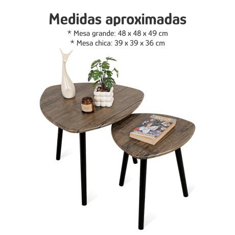 Set x2 Mesas Auxiliares Triangulares Anidables Madera Retro Marrón Oscuro