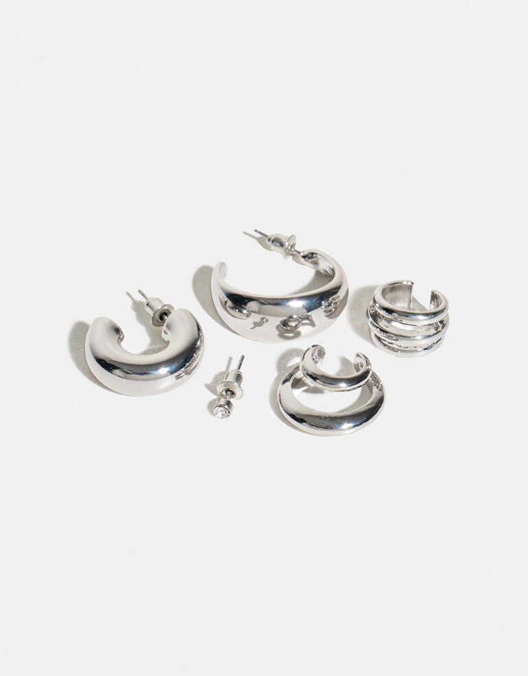 Aros Sets Metal Set De Aros Chunky - Plateado Rodio