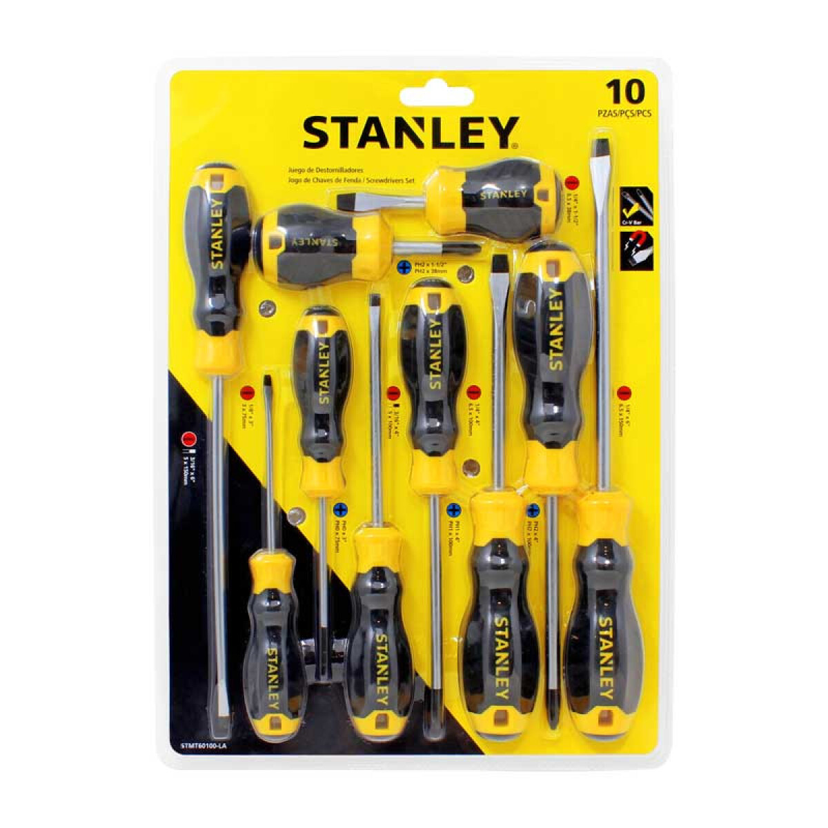 JUEGO 10PCS.DESTORNILLADORES STANLEY P/MAGNETICA STANLEY ++ - N/a 