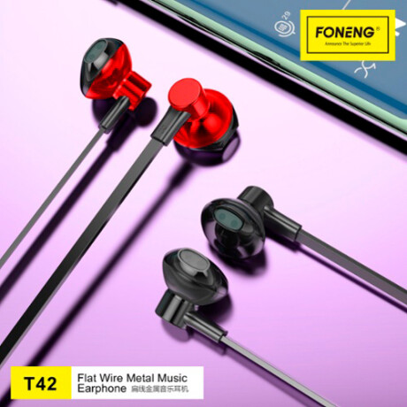 Auriculares Foneng T42 Metal NEGRO-ROJO