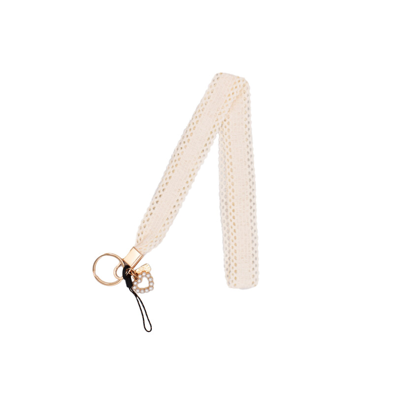 Correa para celular diseño corazón de perlas color beige Correa Para Celular Diseño Corazón De Perlas Color Beige