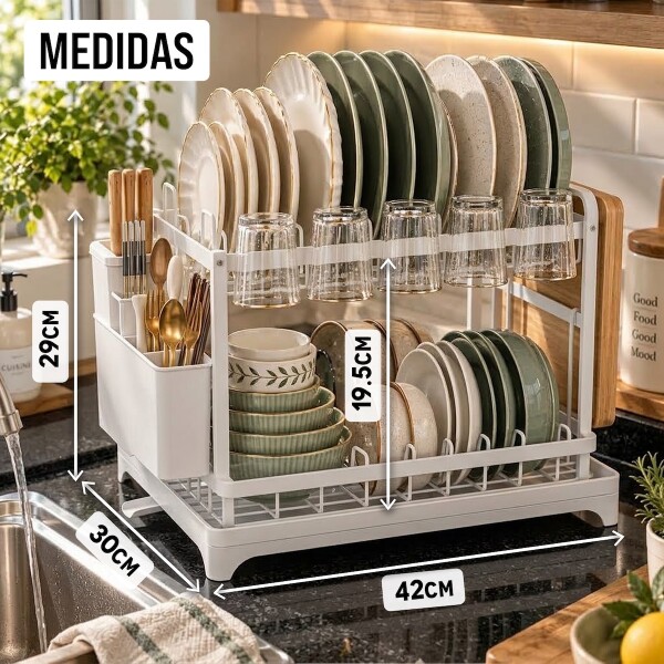 Escurridor Seca Platos Vajilla 2 Niveles Con Bandeja Drenaje Agua Cocina Imback Color Blanco Escurridor Seca Platos Vajilla 2 Niveles Con Bandeja Drenaje Agua Cocina Imback Color Blanco