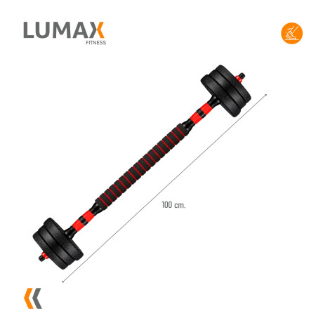 Set 2 Mancuernas Lumax + Barra 2 En 1 + 10kg Discos Pesas Rojo