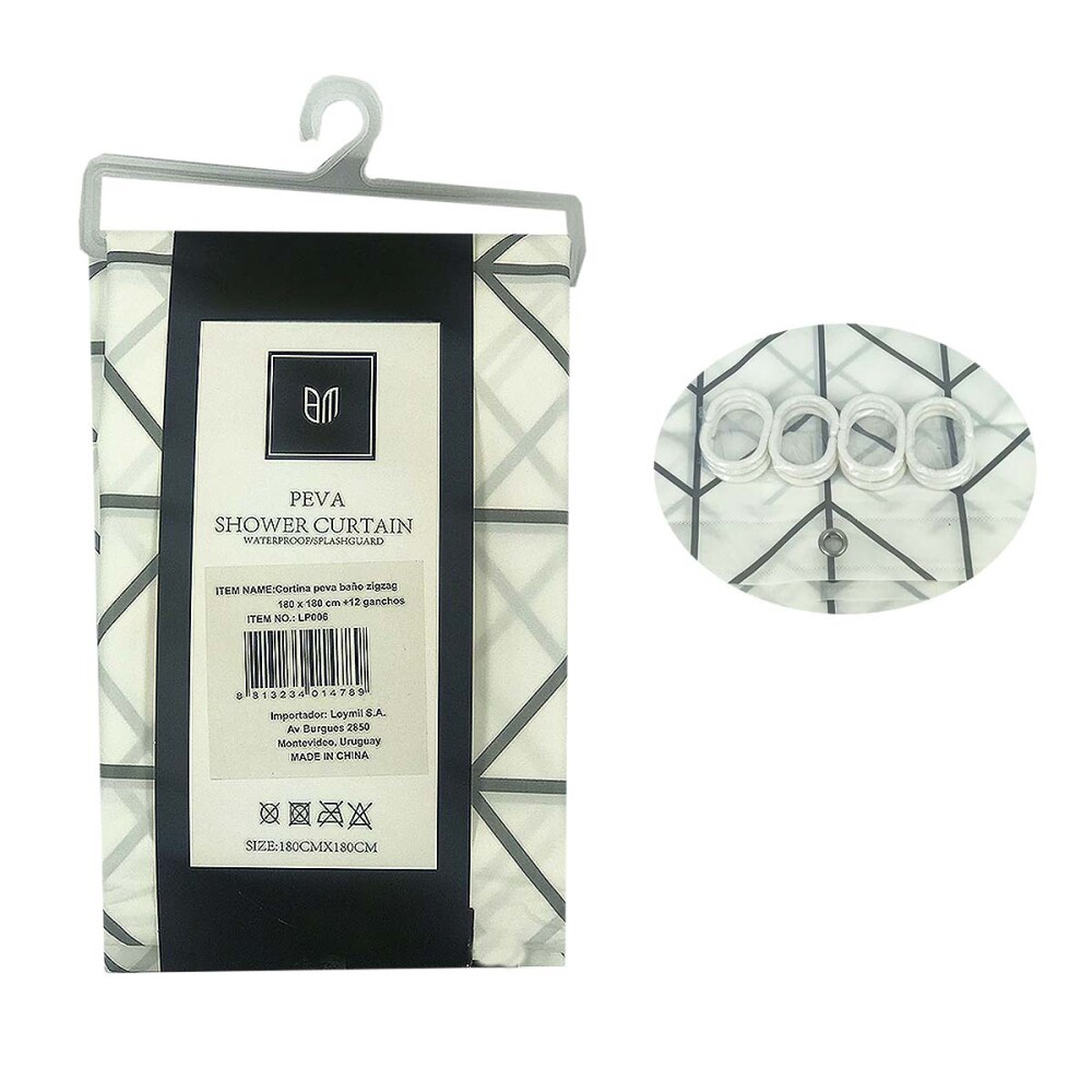 Cortina peva baño zigzag 180 x 180cm +12 ganchos Cortina peva baño zigzag 180 x 180cm +12 ganchos