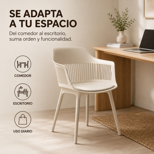 Silla Comedor X4 Cocina Aurora Marcela Nórdica Apoyabrazos Beige 1