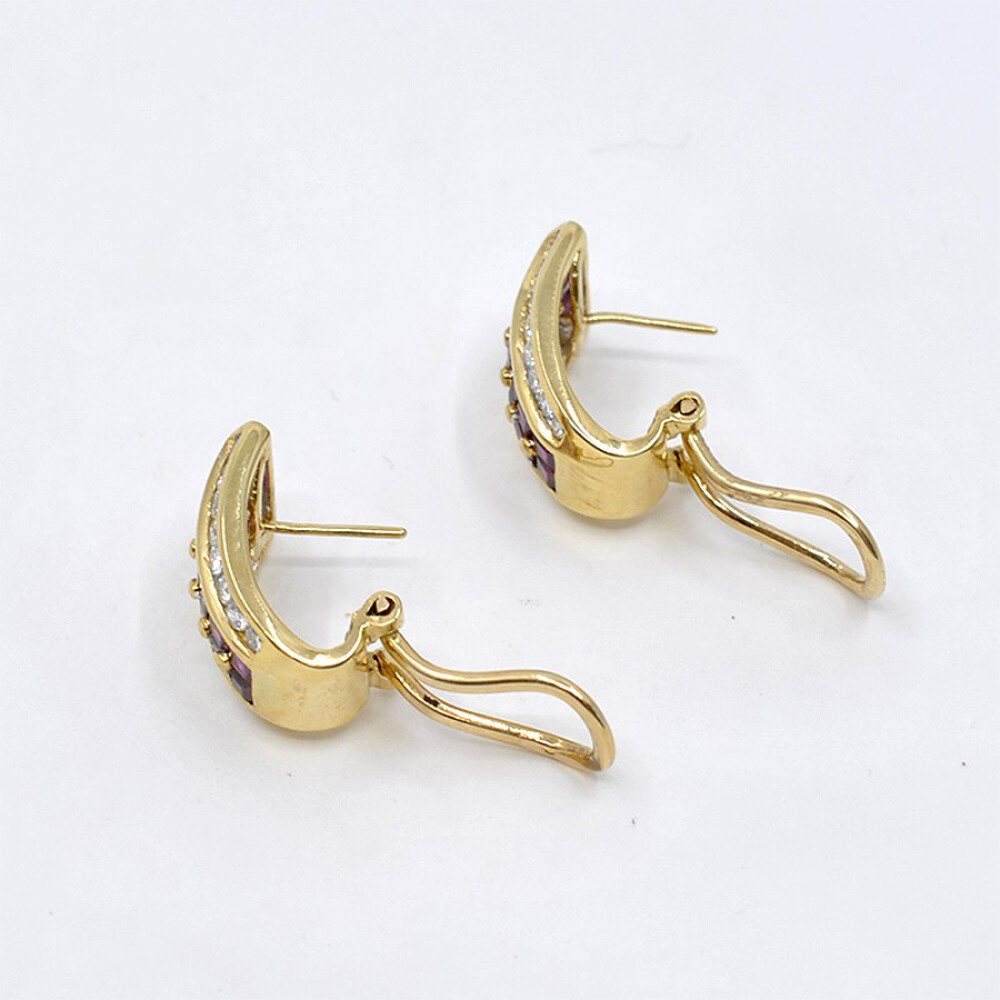 Caravanas En Oro 18K, Brillantes Y Rubies Caravanas En Oro 18K, Brillantes Y Rubies