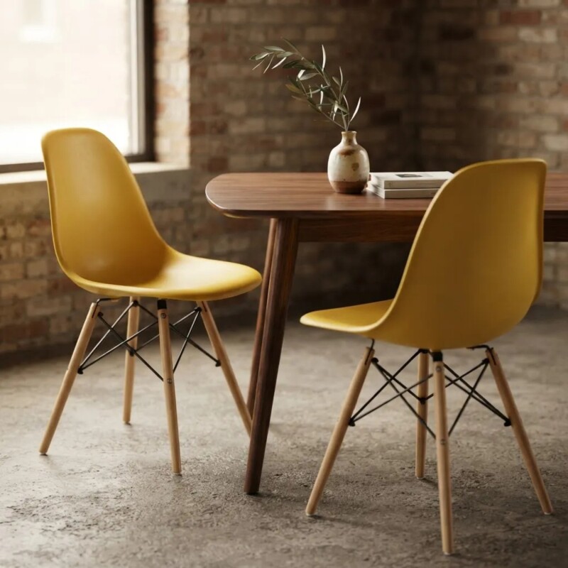 Pack 2 Sillas De Comedor Eames Lumax De Diseño Moderno Con Patas De Madera Amarillo