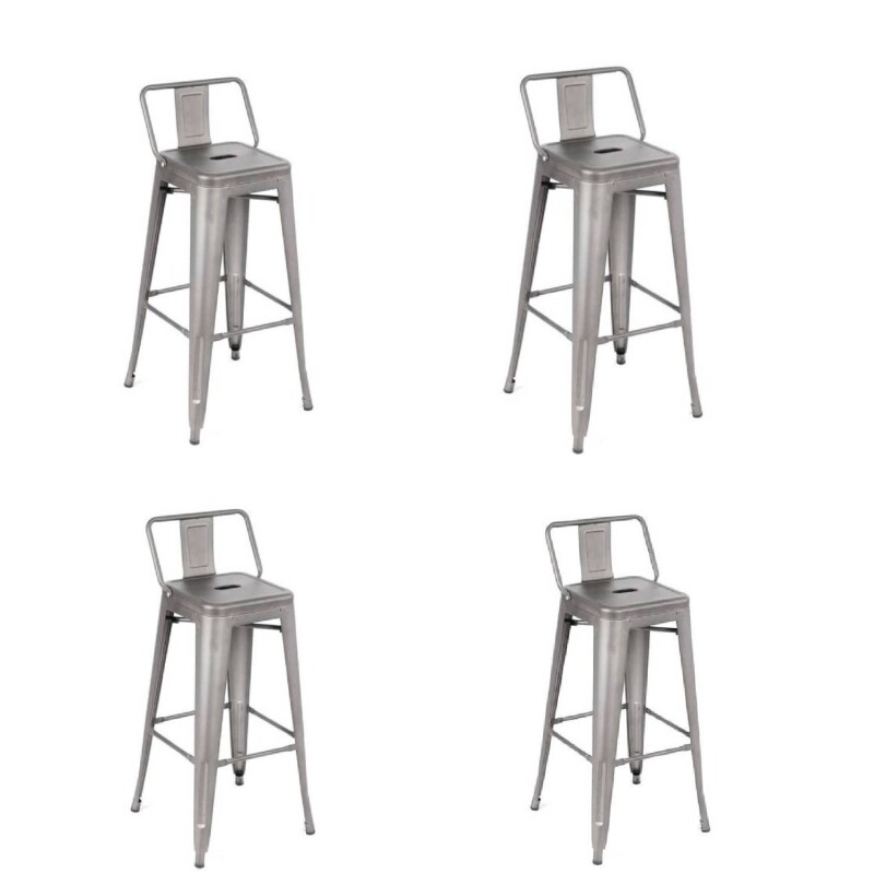 Taburete Tolix Pack 4 unidades En Metal Con Respaldo Gris